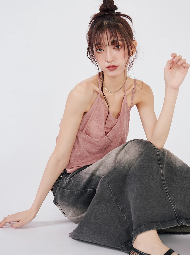 薄紗微透繫帶背心