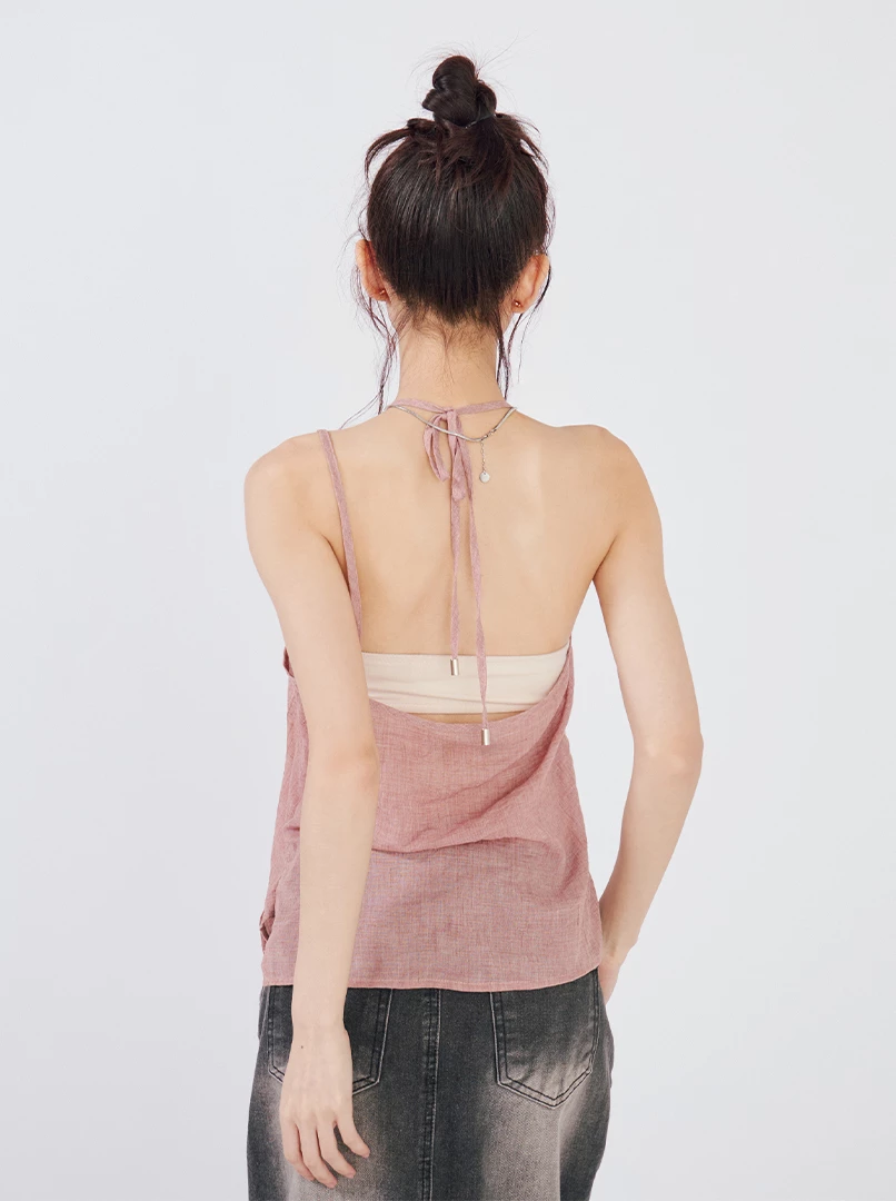 薄紗微透繫帶背心