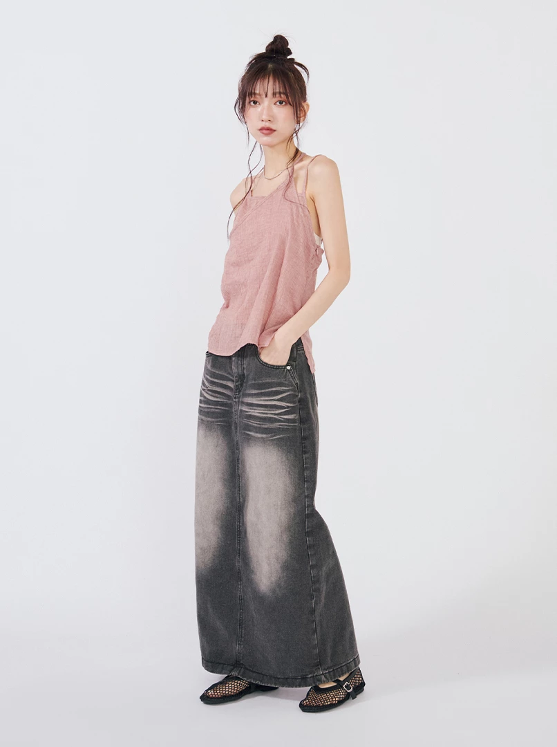 薄紗微透繫帶背心