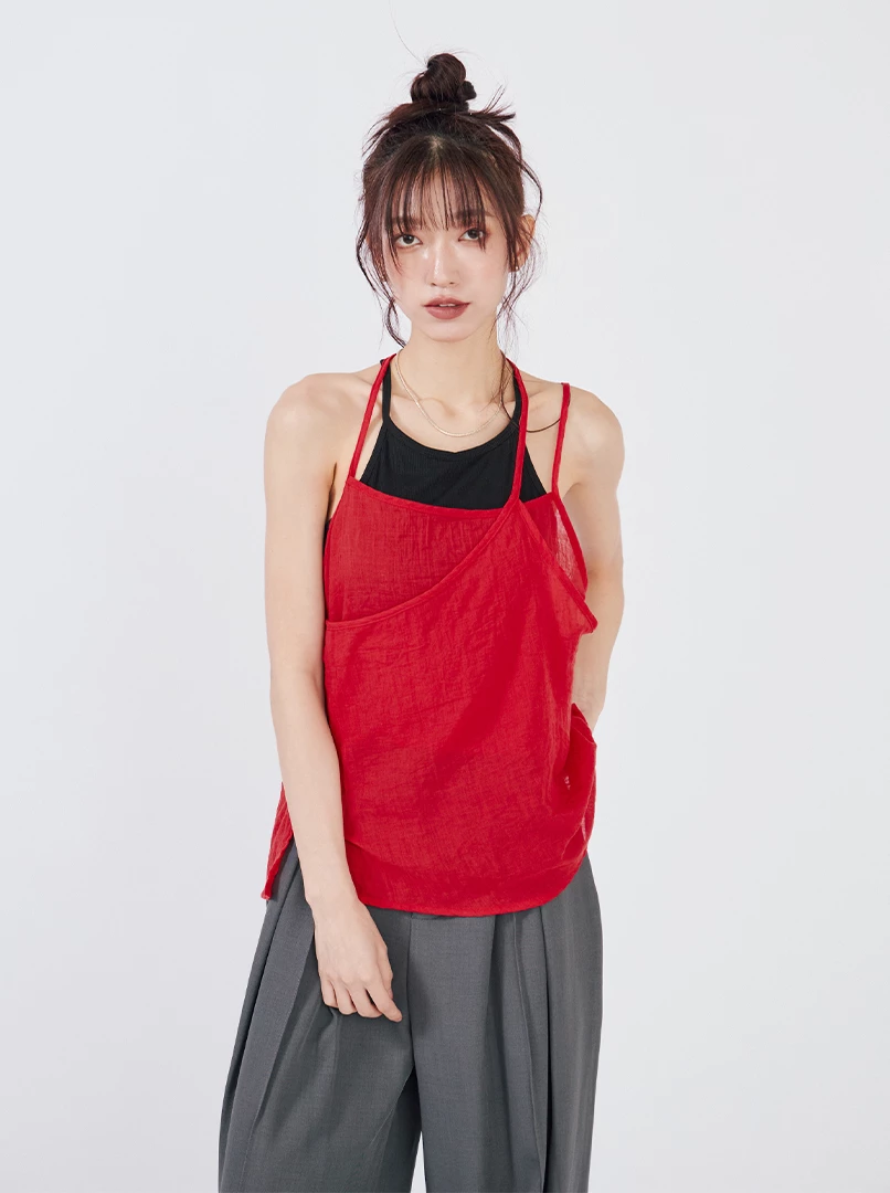 薄紗微透繫帶背心