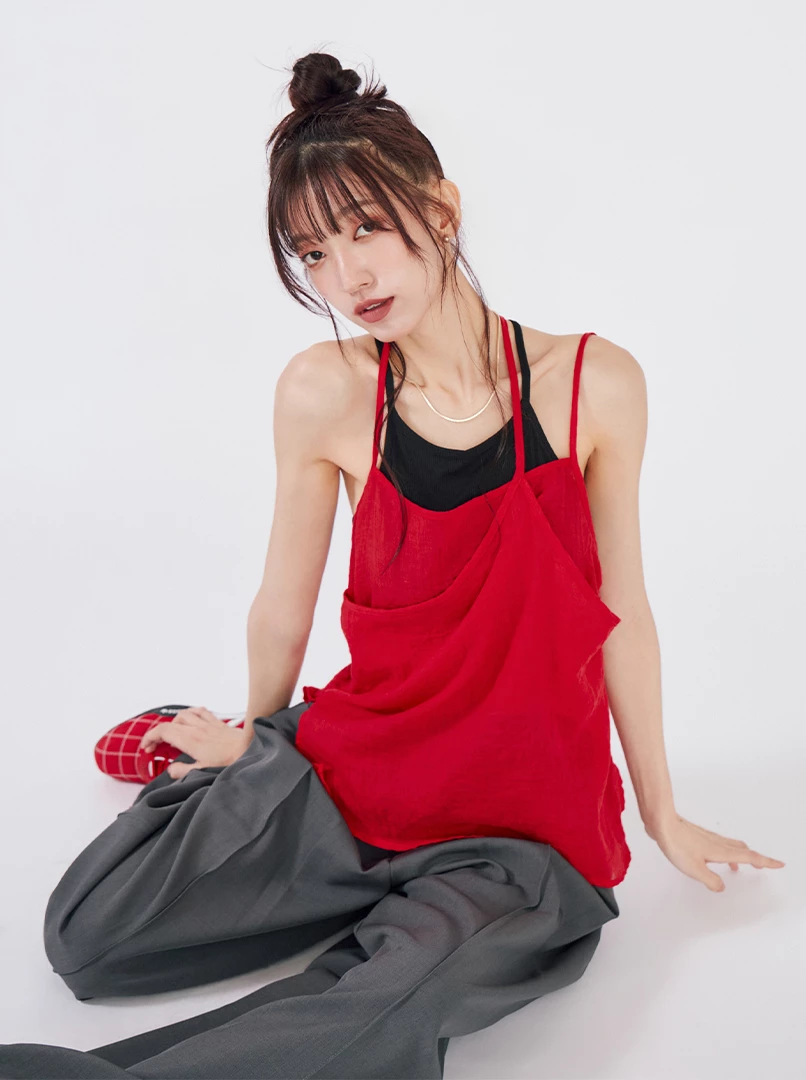 薄紗微透繫帶背心