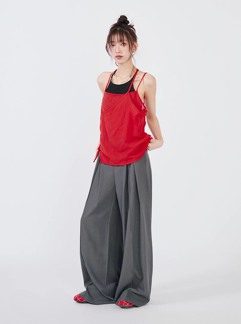 薄紗微透繫帶背心