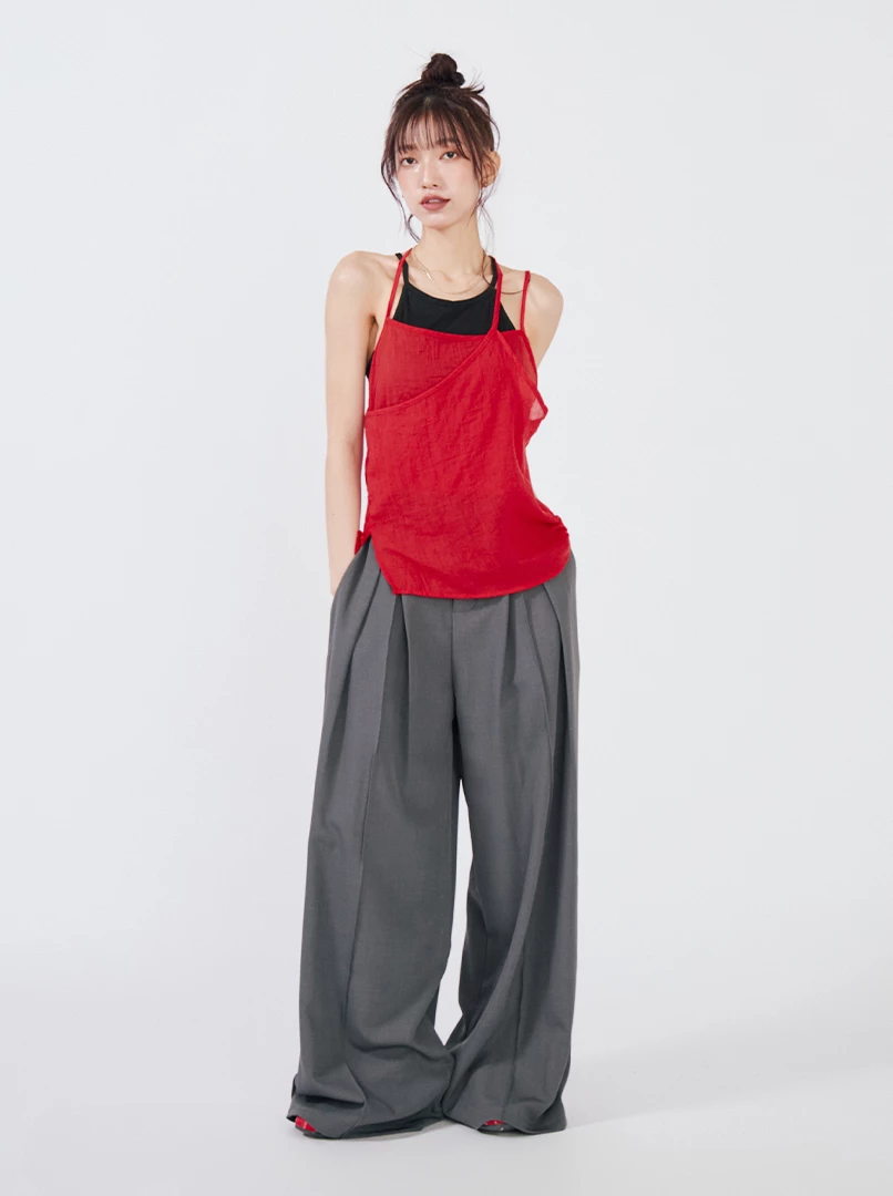 薄紗微透繫帶背心