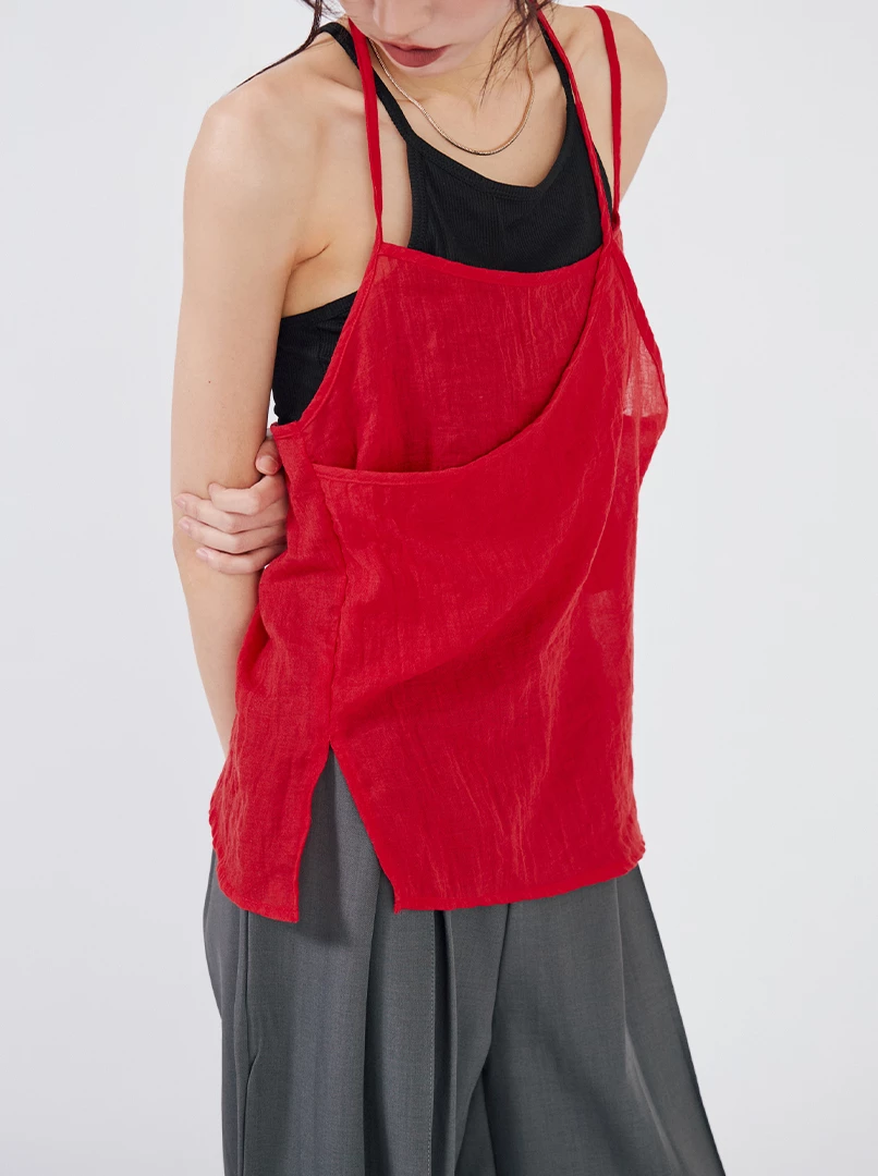 薄紗微透繫帶背心