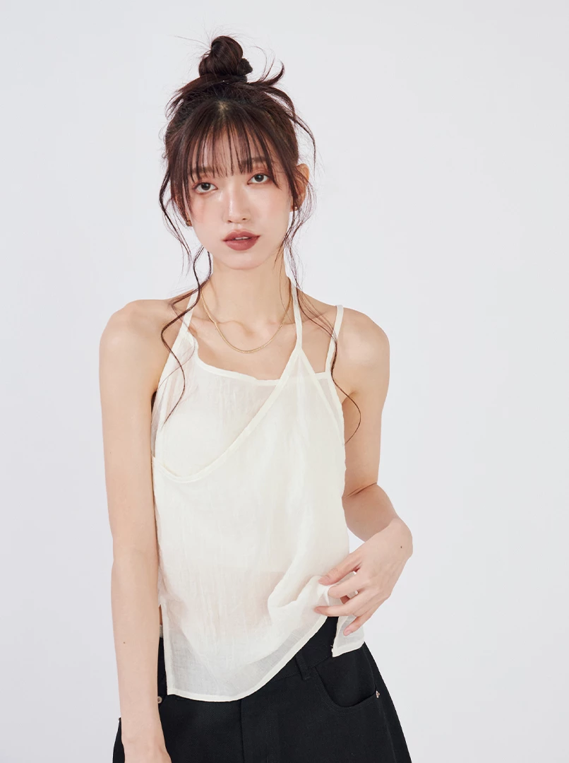 薄紗微透繫帶背心