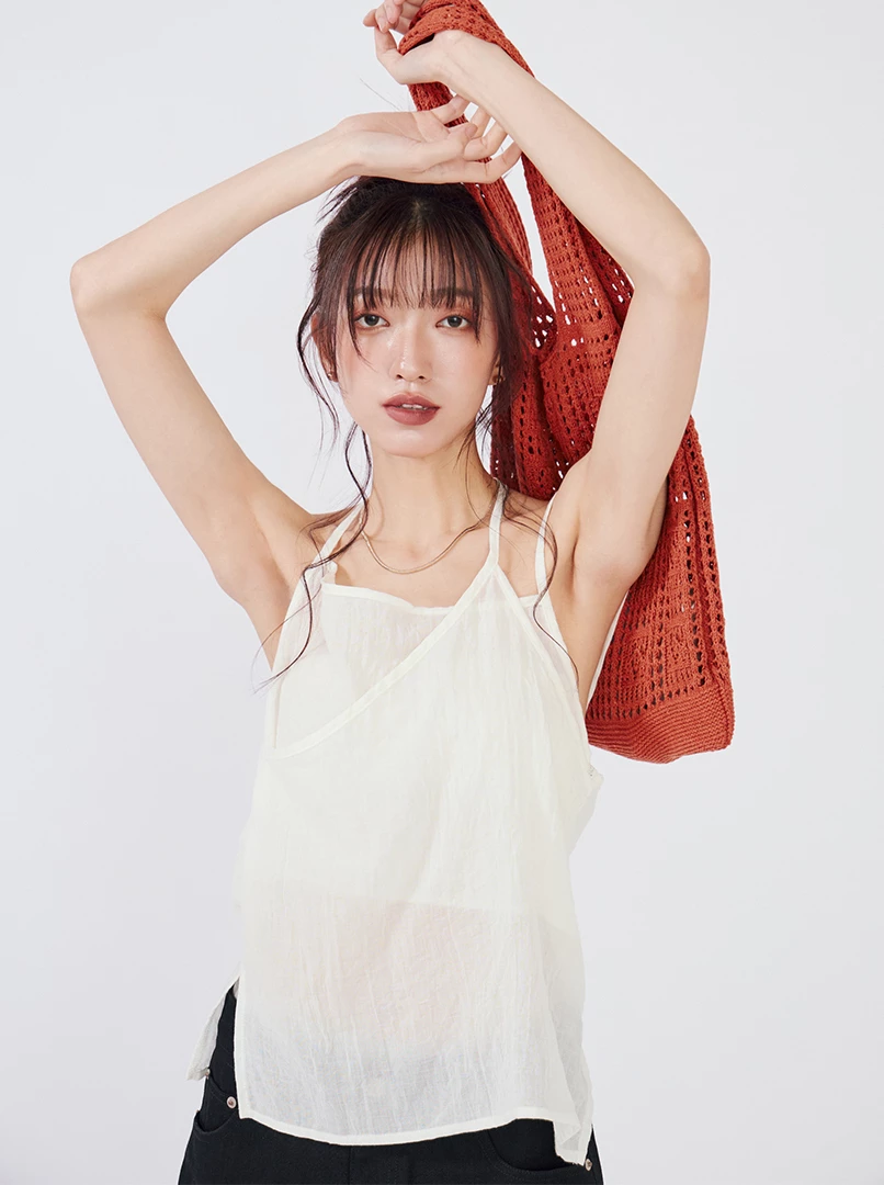 薄紗微透繫帶背心