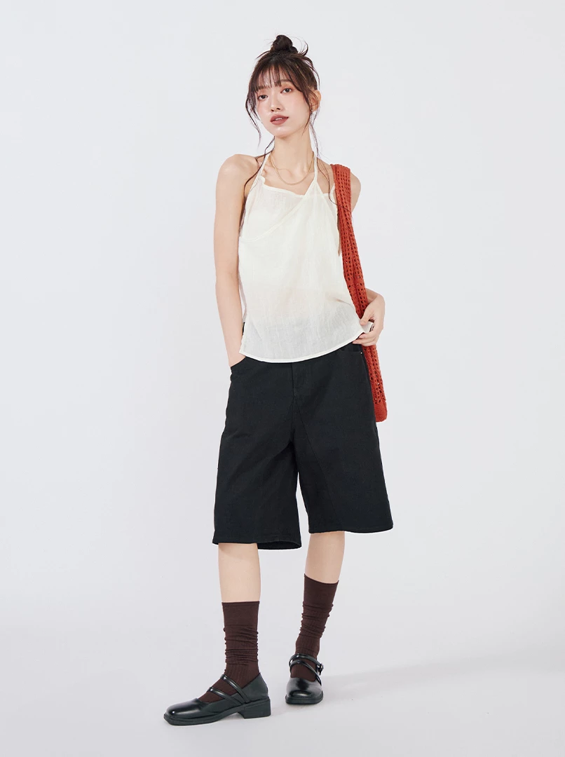 薄紗微透繫帶背心