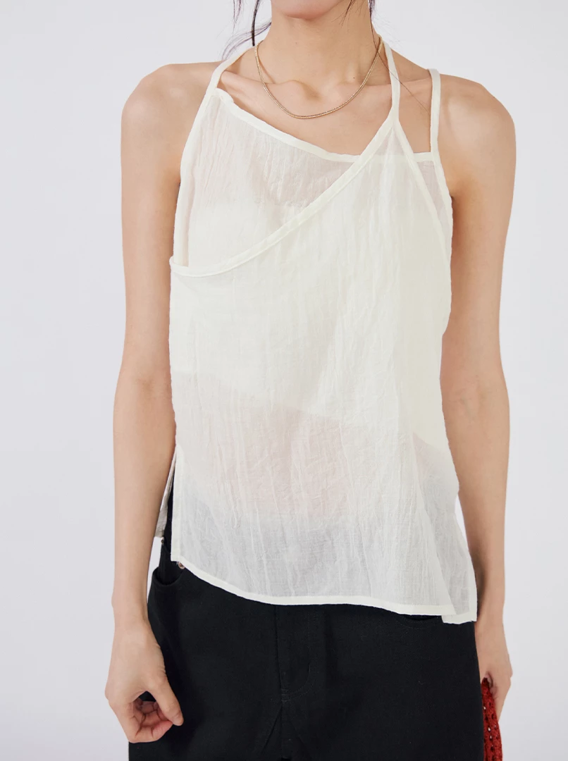薄紗微透繫帶背心