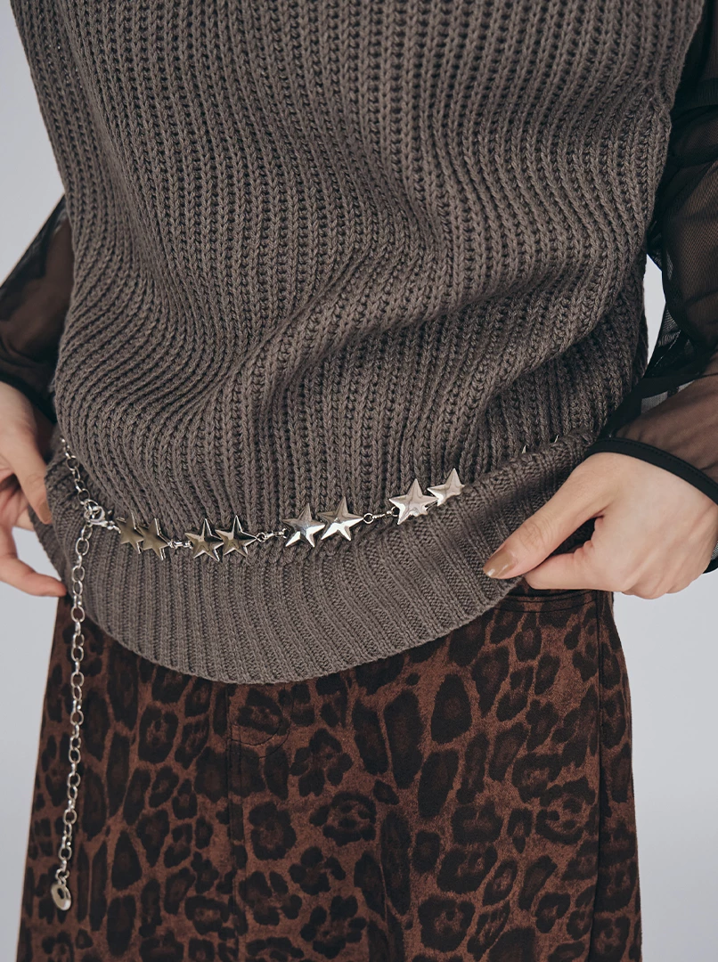 半拉鍊翻領無袖針織背心