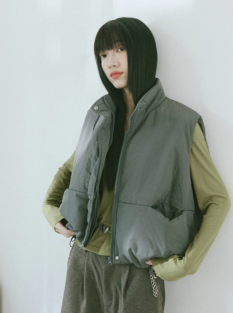 簡約抽繩鋪棉背心