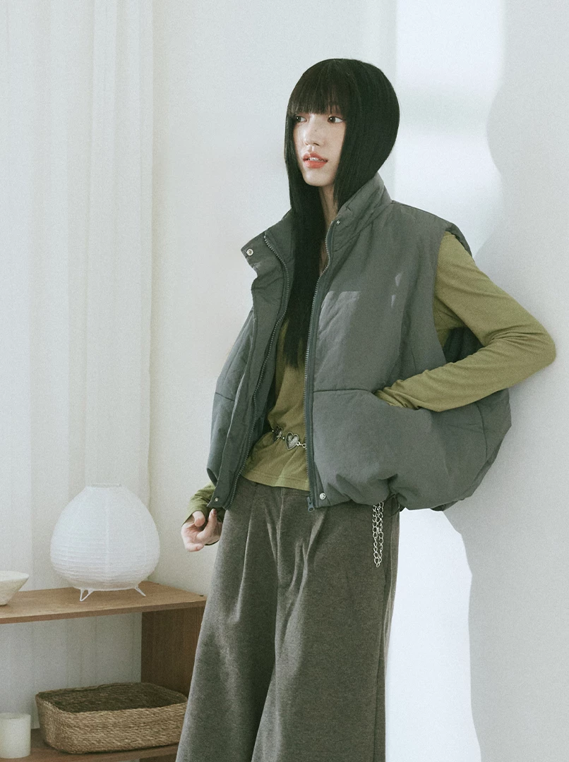 簡約抽繩鋪棉背心