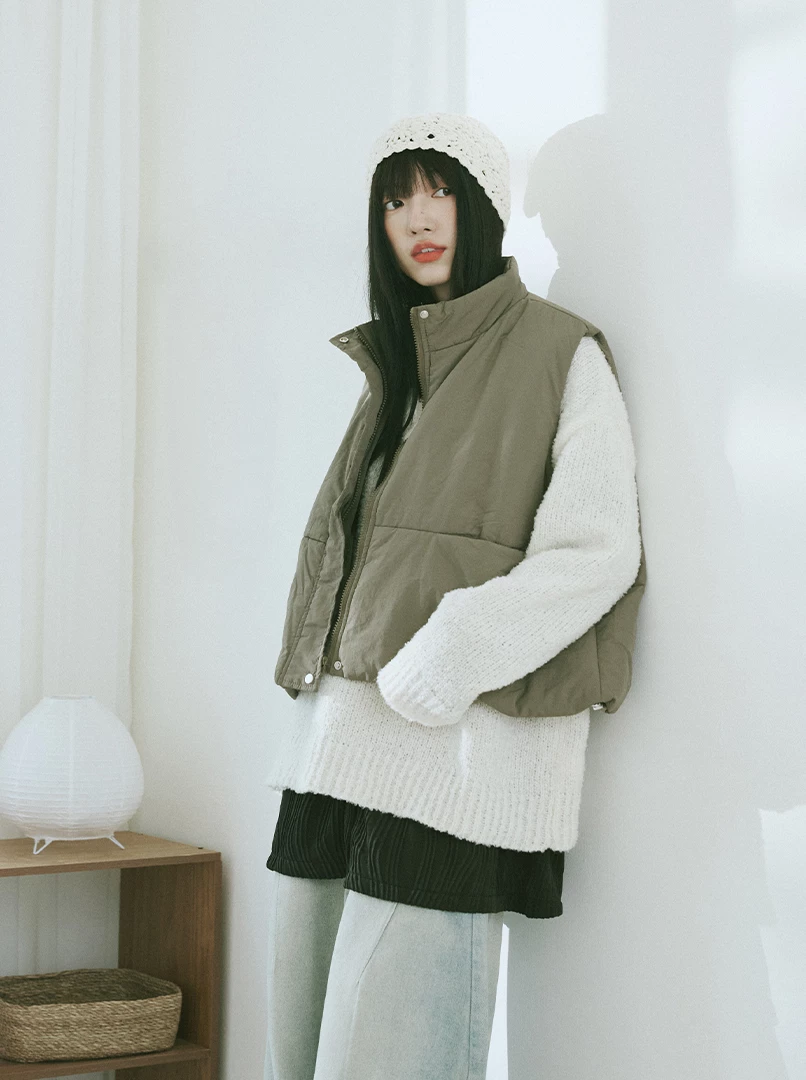 簡約抽繩鋪棉背心