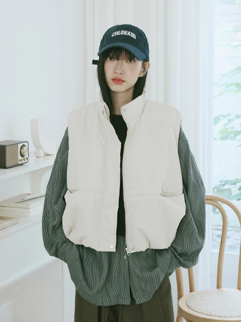 簡約抽繩鋪棉背心