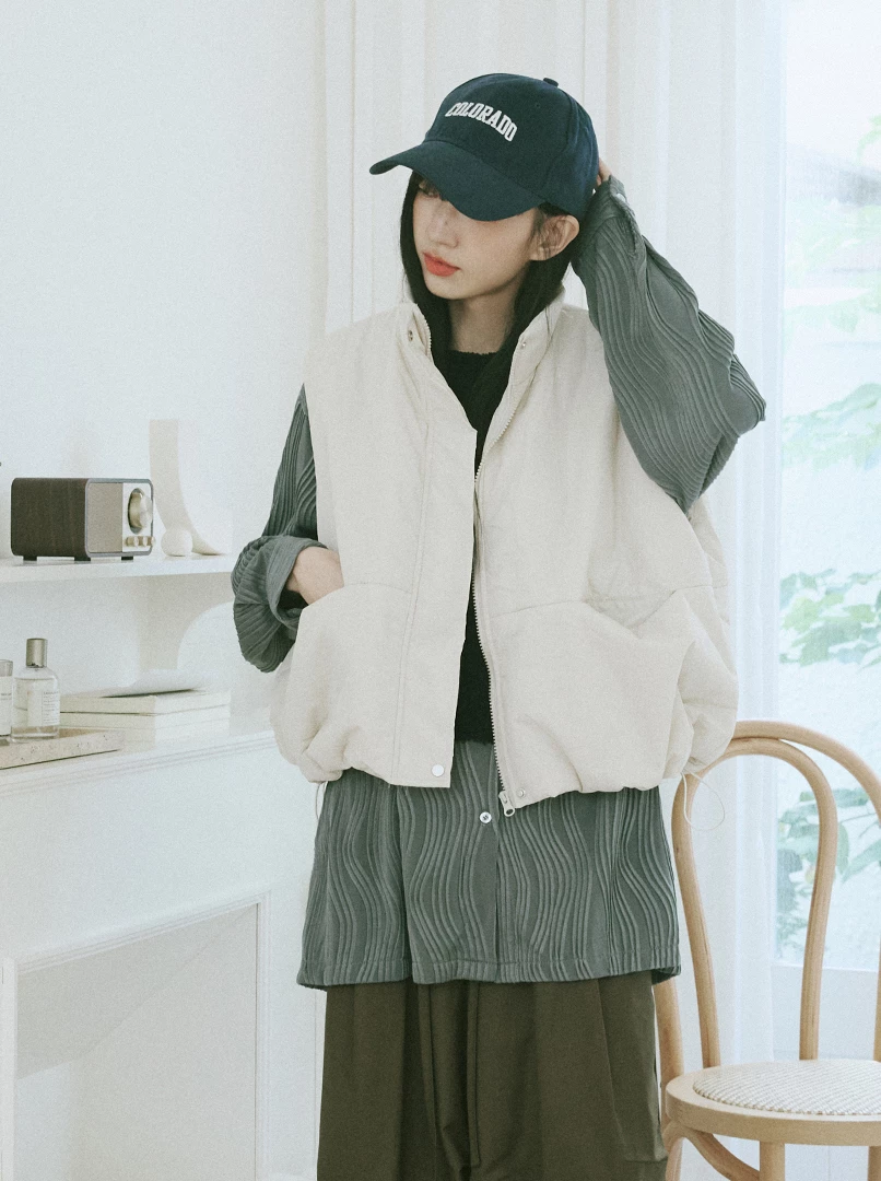 簡約抽繩鋪棉背心