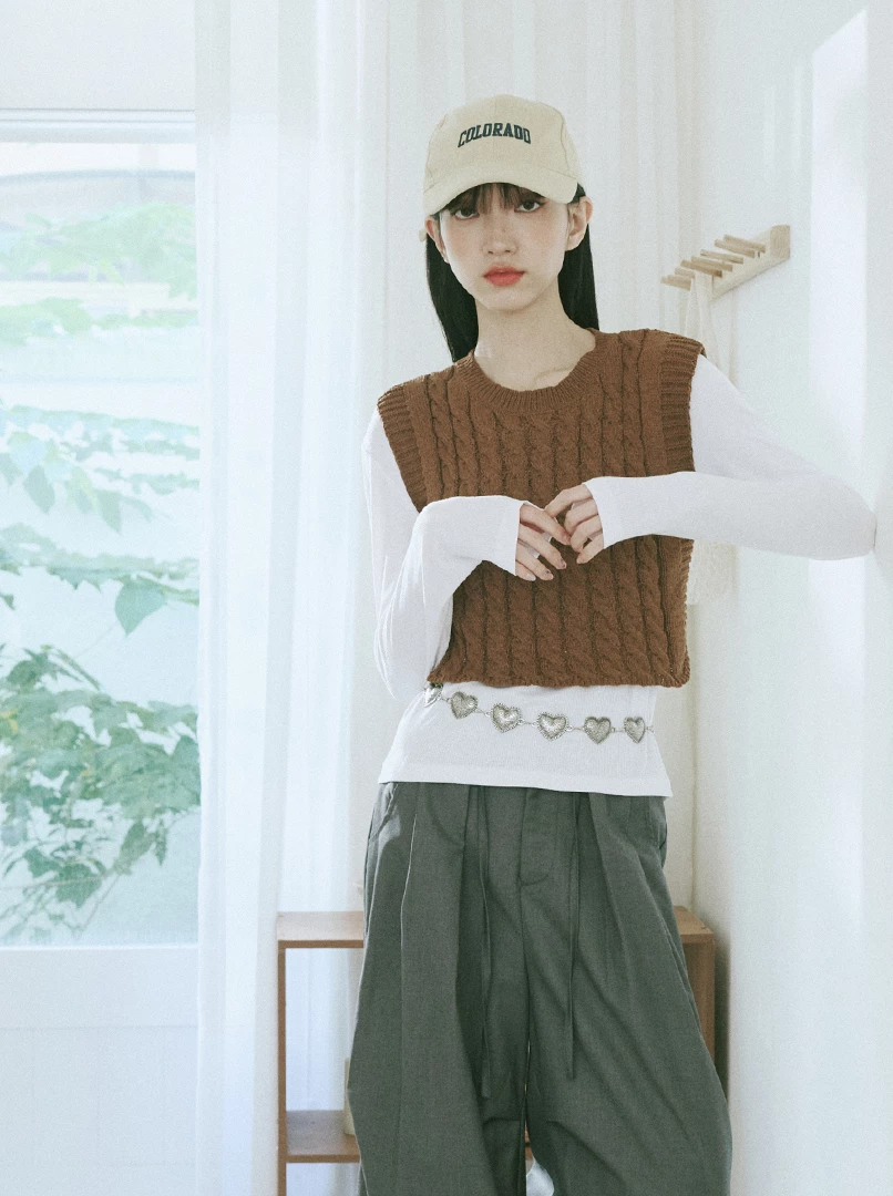 麻花針織馬甲背心