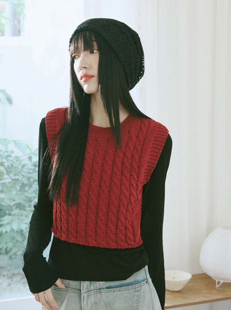 麻花針織馬甲背心