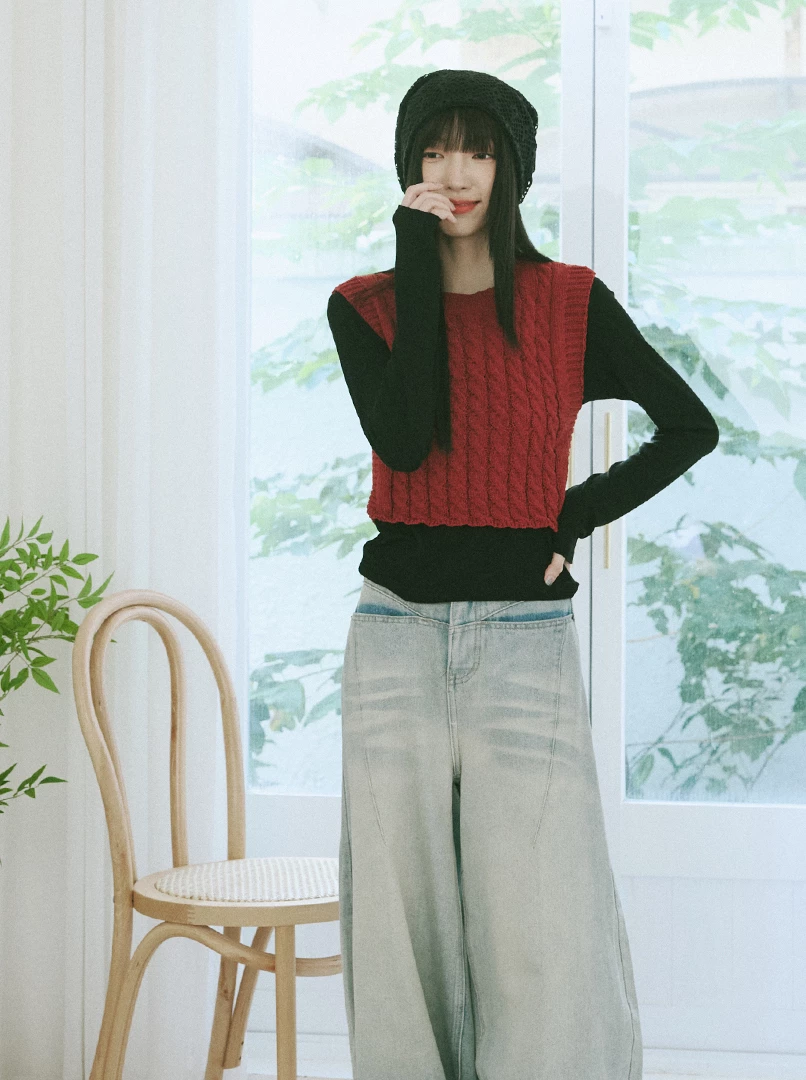 麻花針織馬甲背心