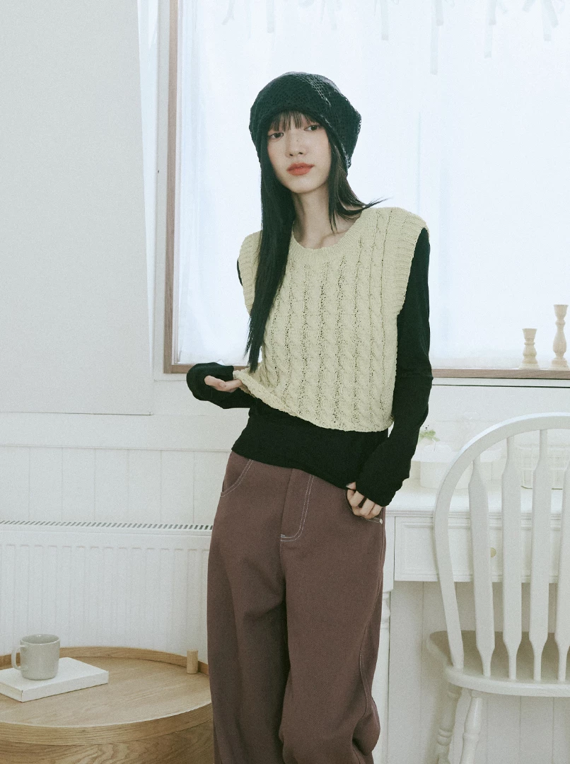 麻花針織馬甲背心