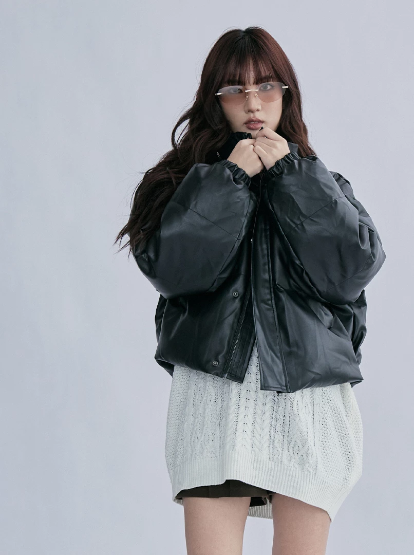 立領皮質短外套