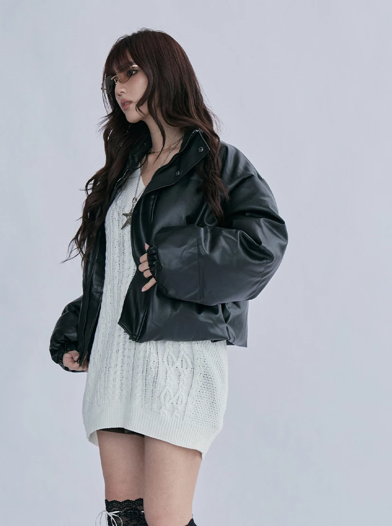 立領皮質短外套