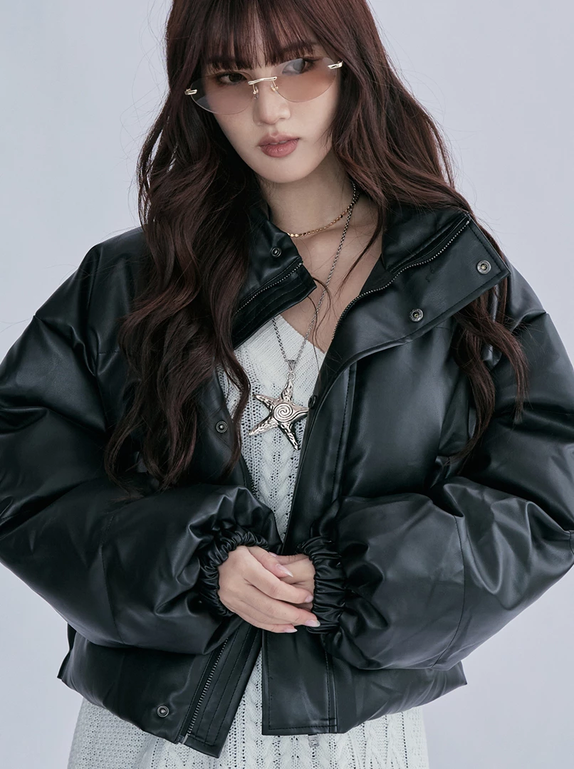 立領皮質短外套