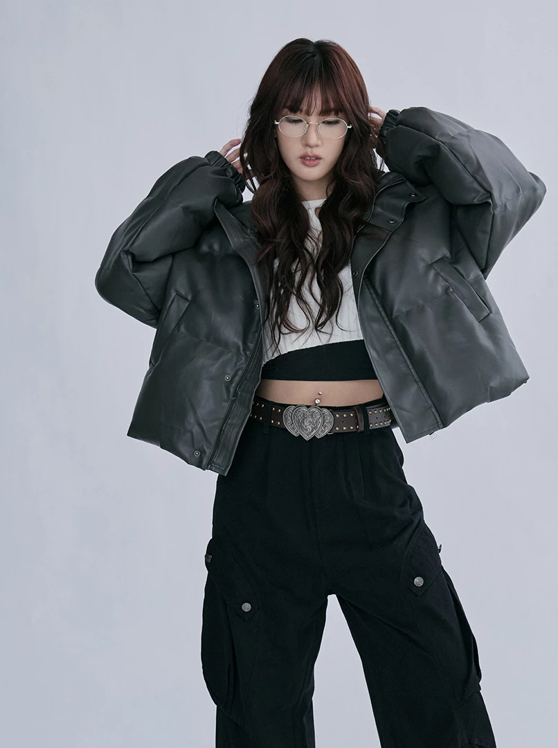 立領皮質短外套