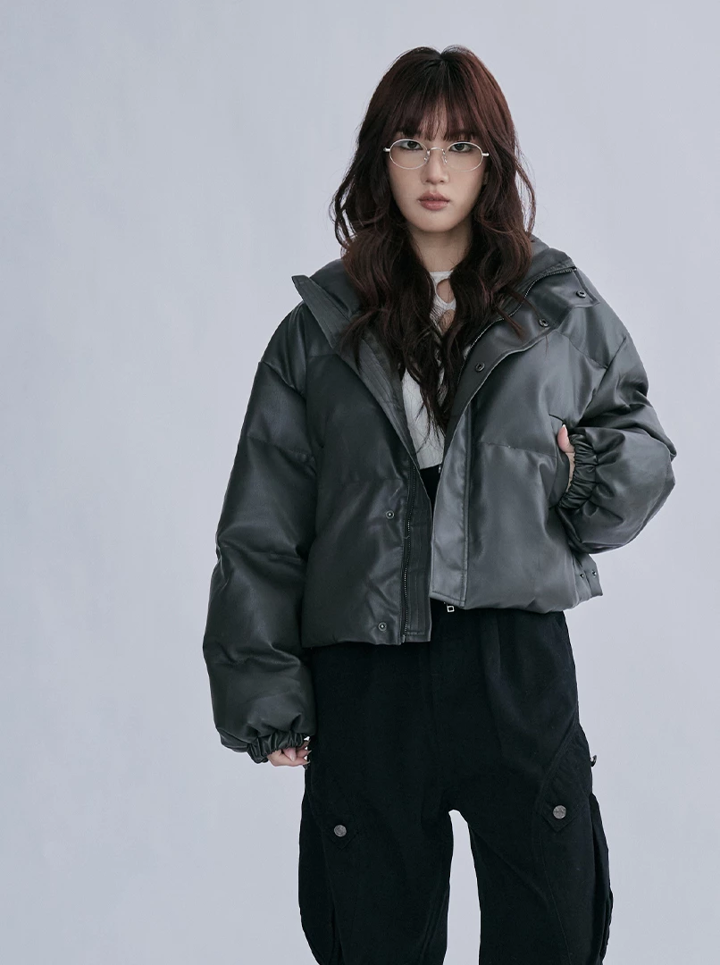 立領皮質短外套