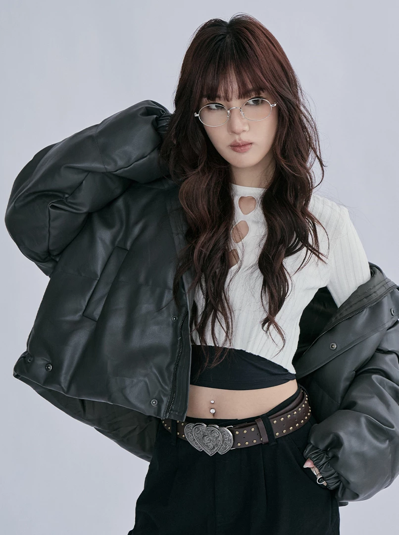 立領皮質短外套