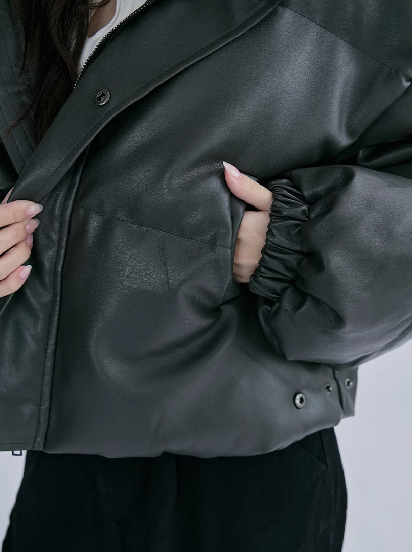 立領皮質短外套