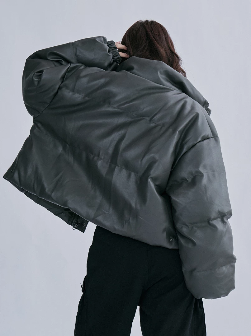 立領皮質短外套