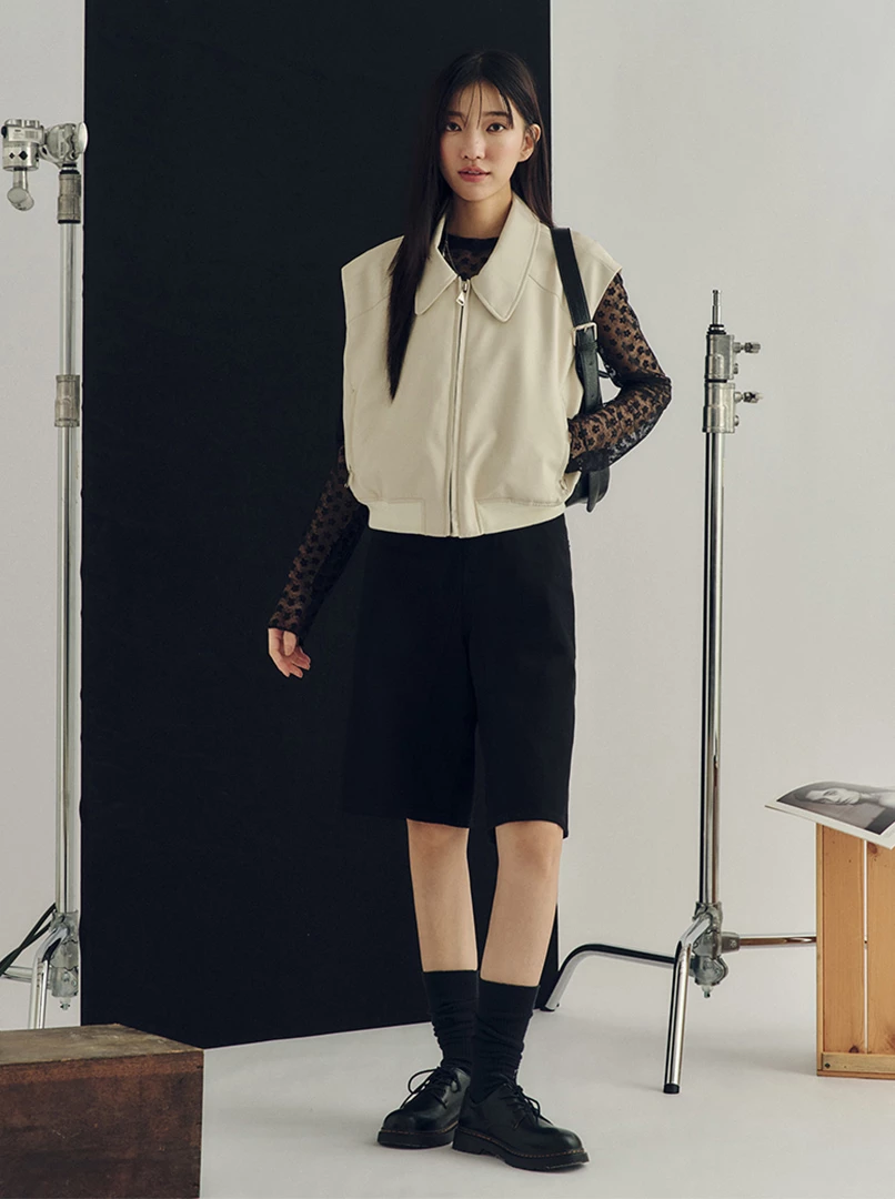 短版拉鍊皮革外套