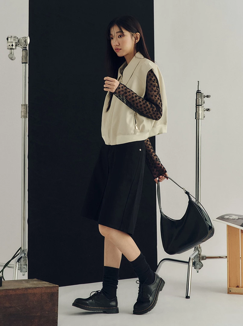 短版拉鍊皮革外套