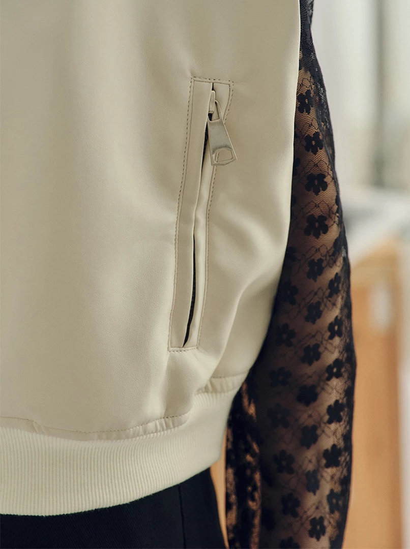 短版拉鍊皮革外套