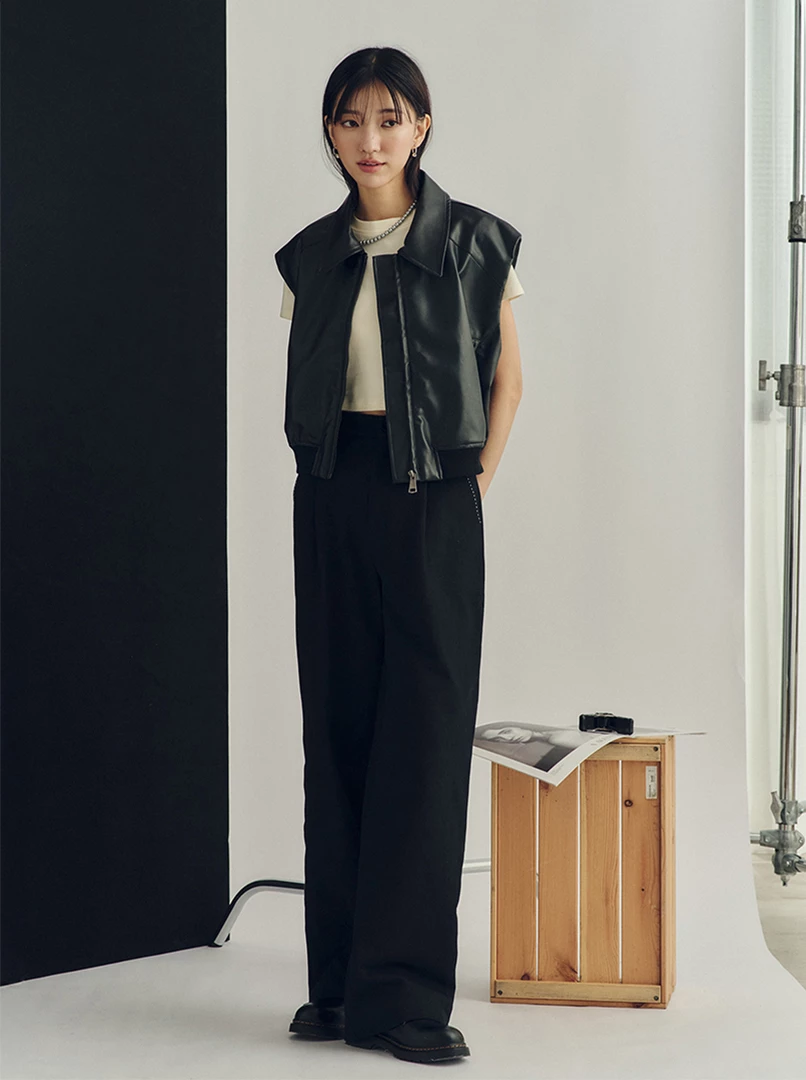 短版拉鍊皮革外套