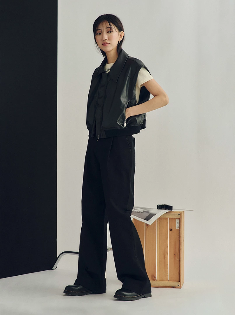 短版拉鍊皮革外套