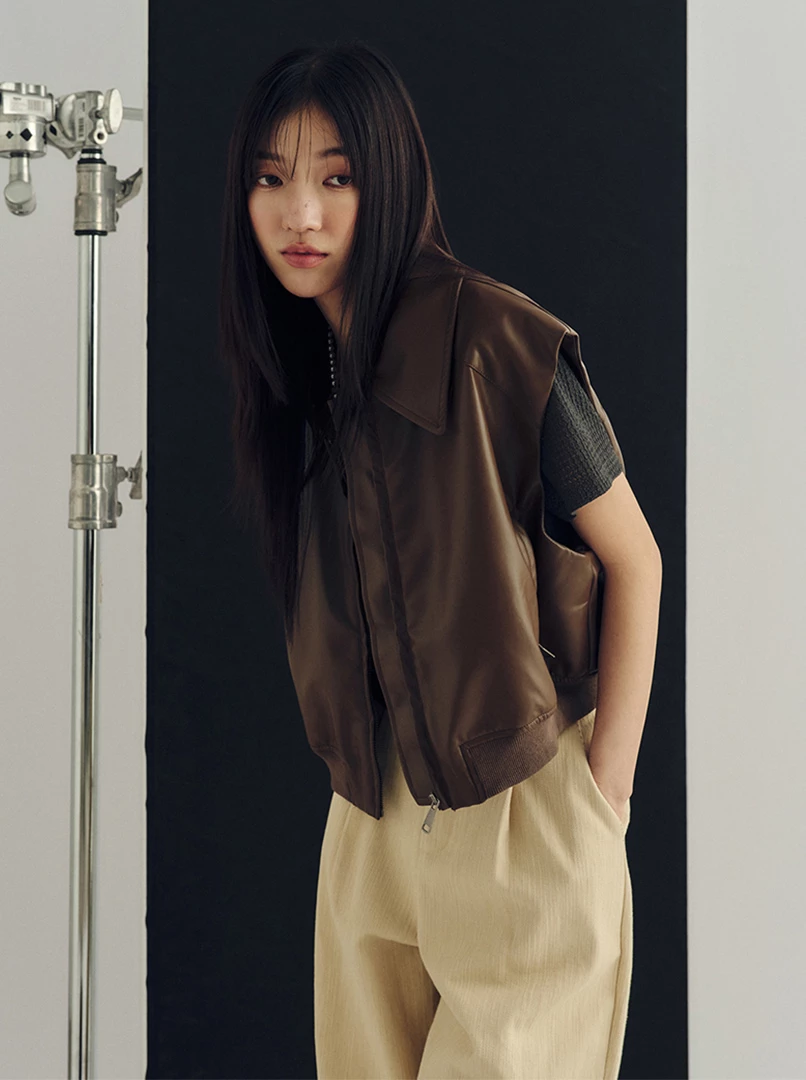 短版拉鍊皮革外套