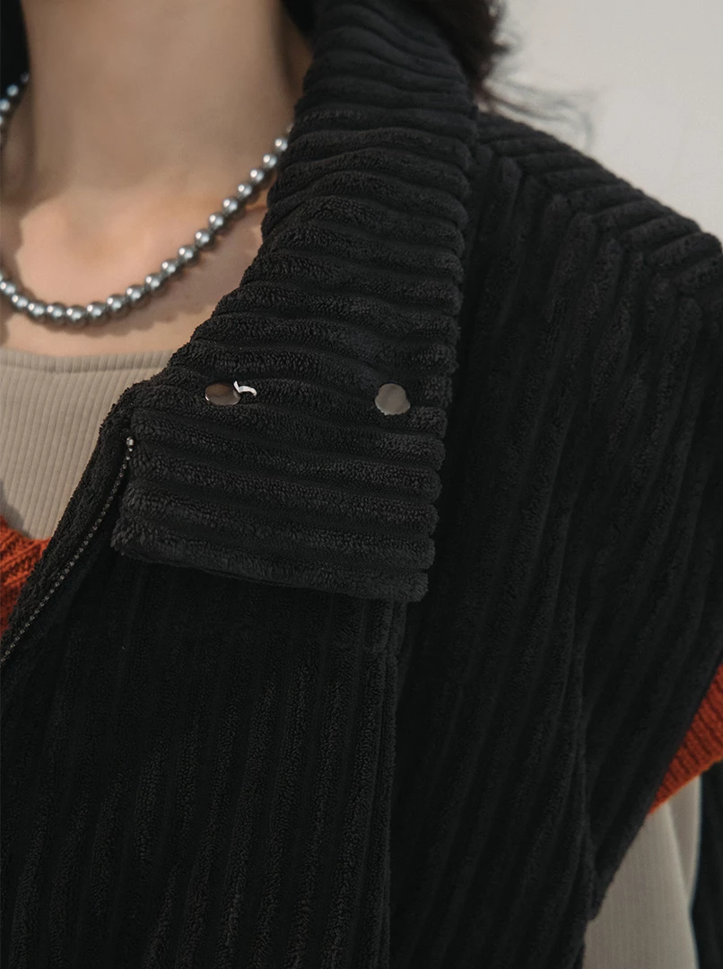 立領燈芯絨鋪棉背心