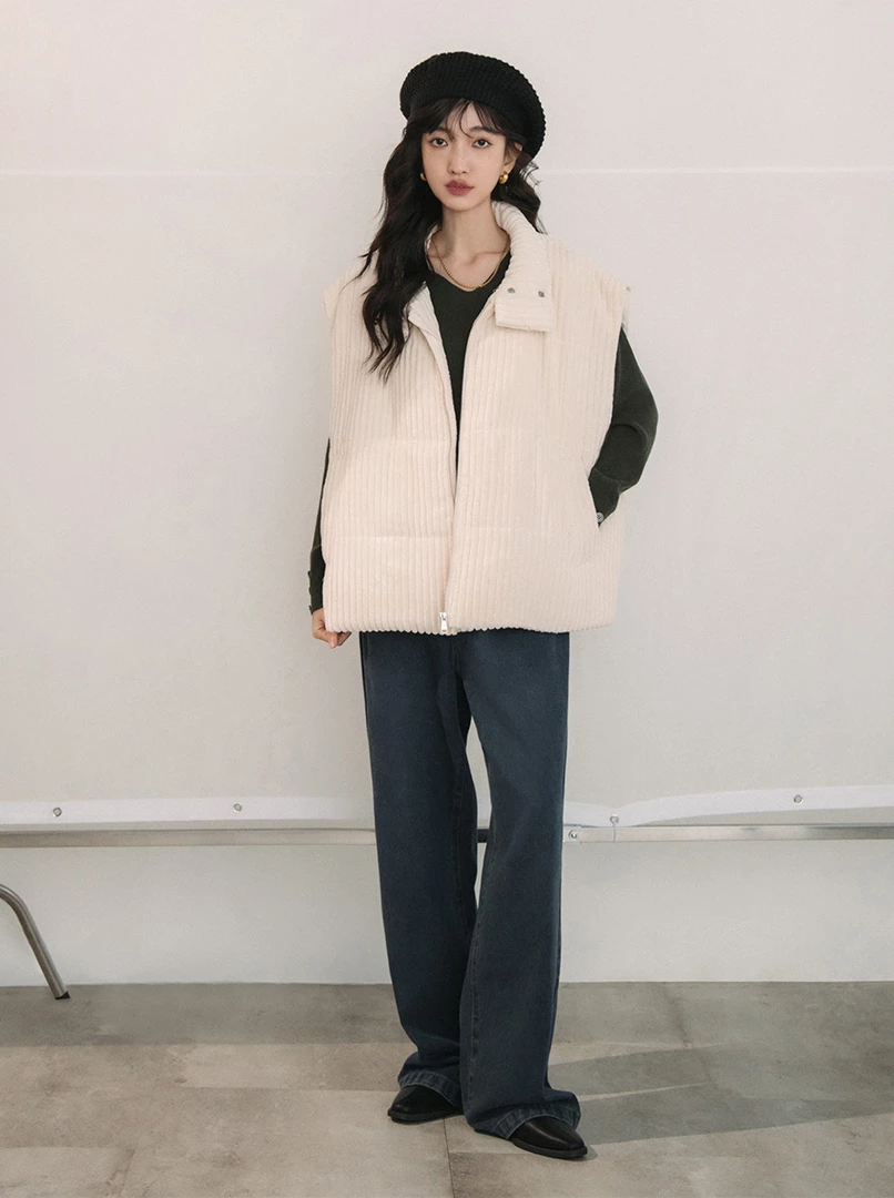 立領燈芯絨鋪棉背心