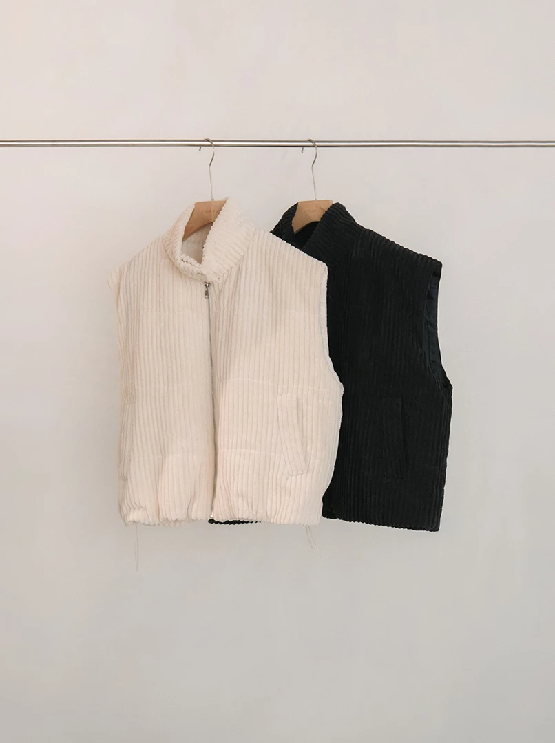 立領燈芯絨鋪棉背心