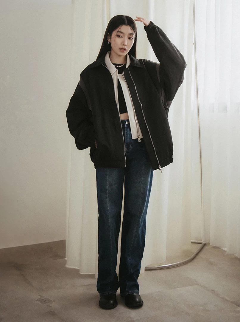 剪接雙頭拉鍊帥性外套