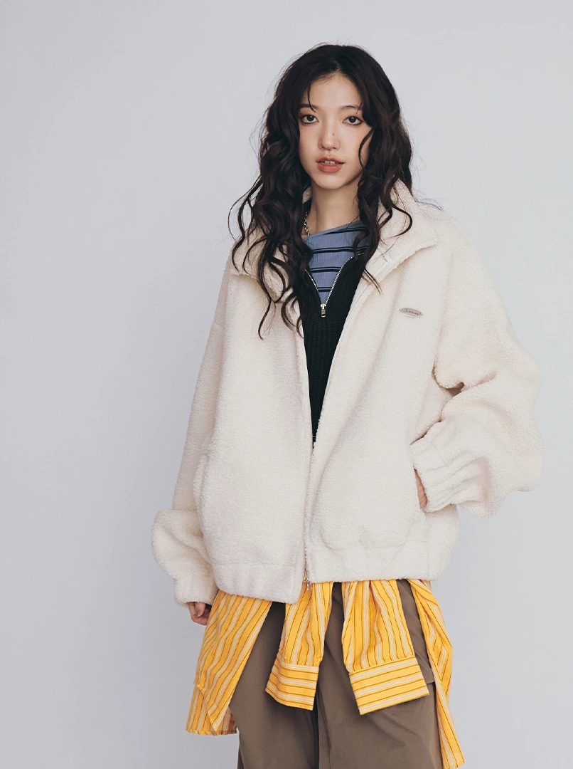 慵懶毛絨雙拉鍊外套