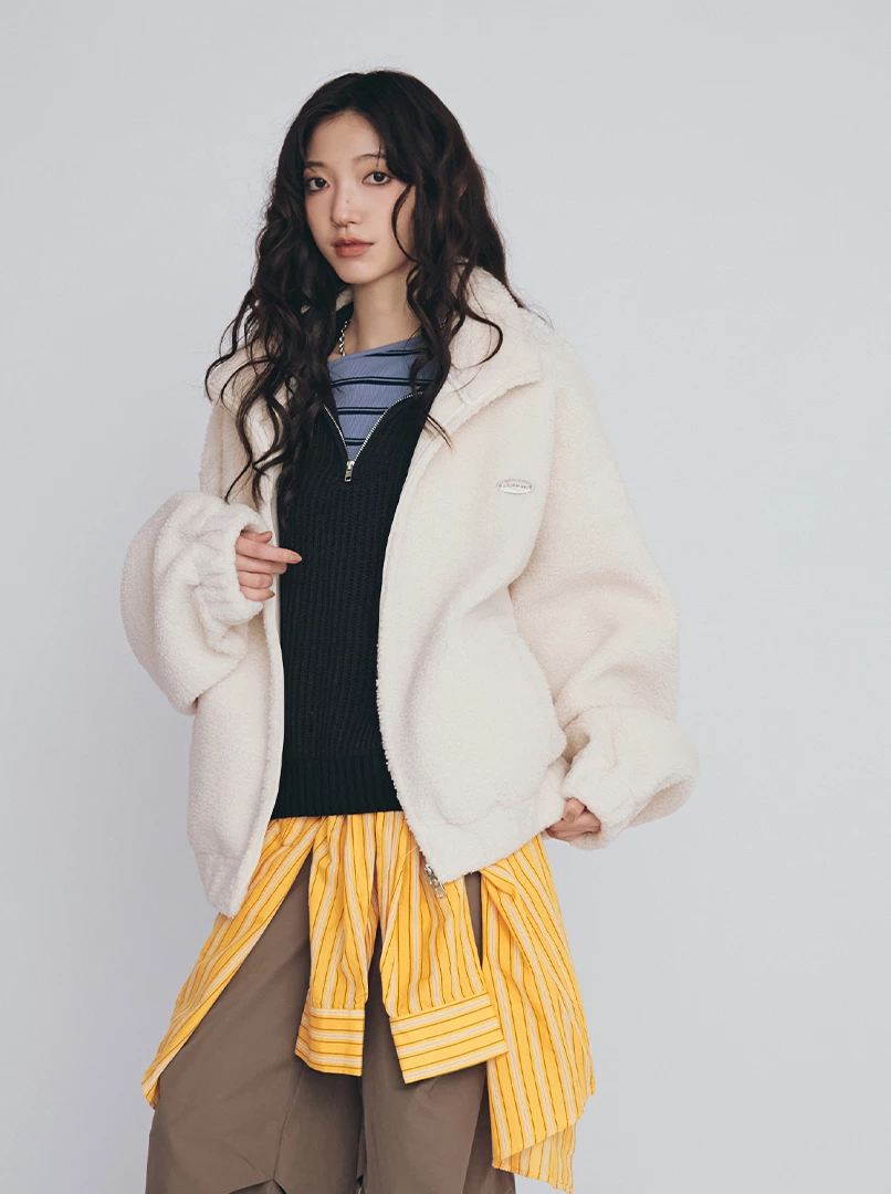 慵懶毛絨雙拉鍊外套