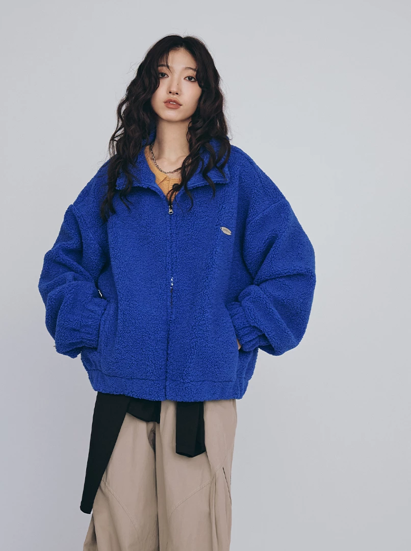 慵懶毛絨雙拉鍊外套