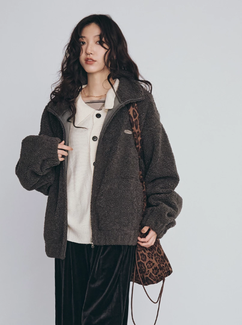 慵懶毛絨雙拉鍊外套