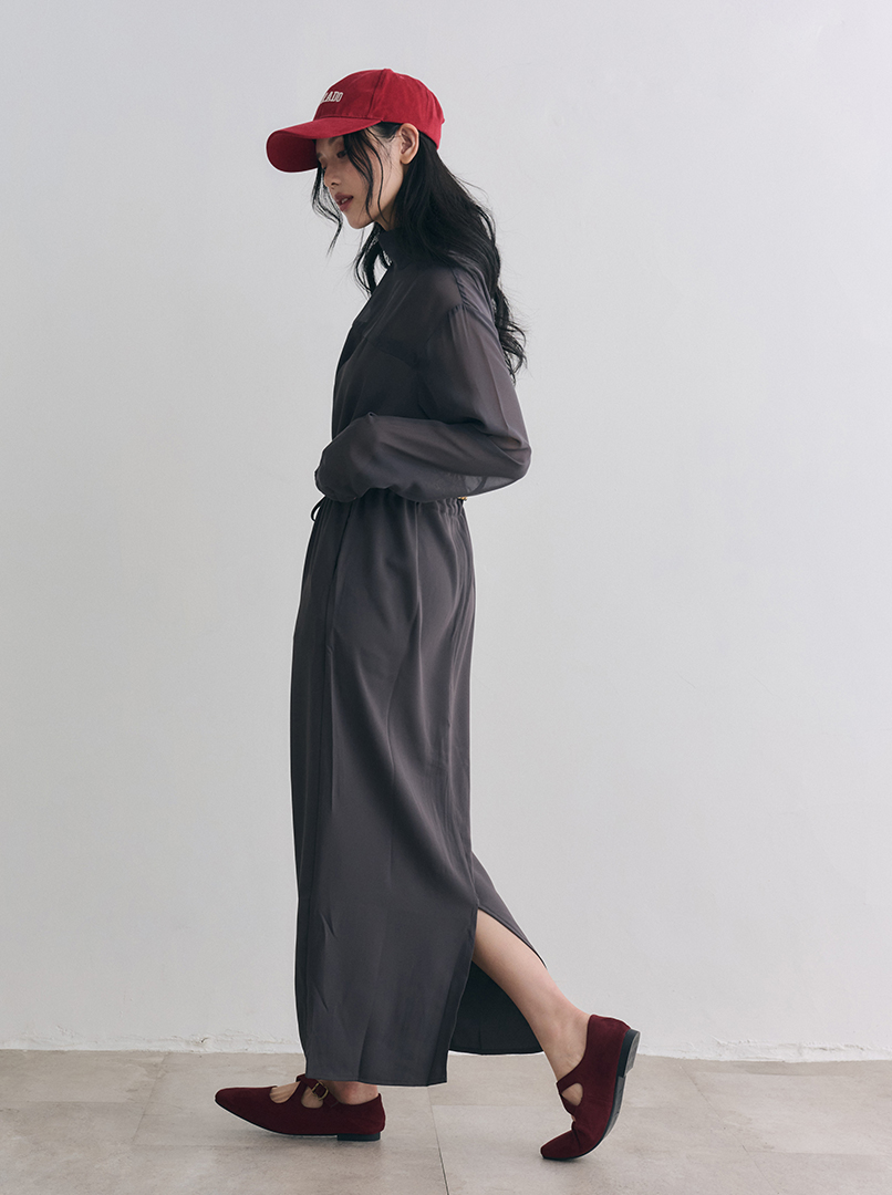 拼接雪紡透膚洋裝