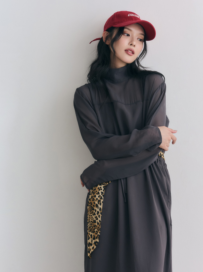 拼接雪紡透膚洋裝