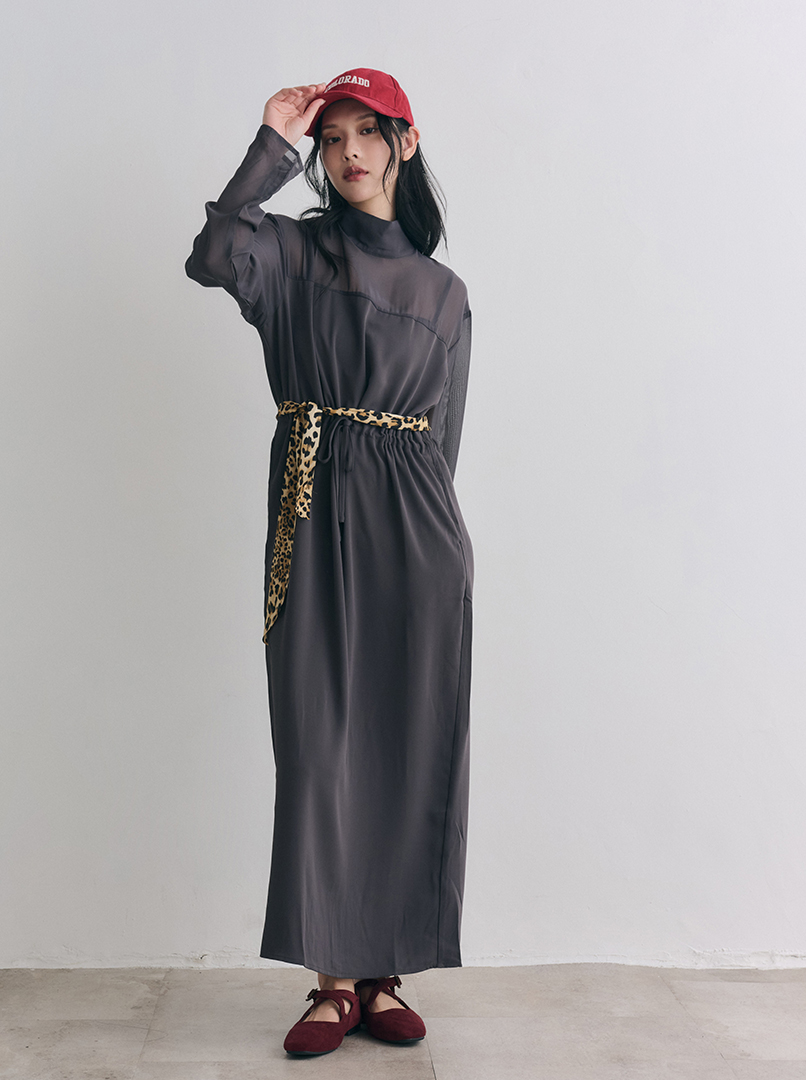 拼接雪紡透膚洋裝