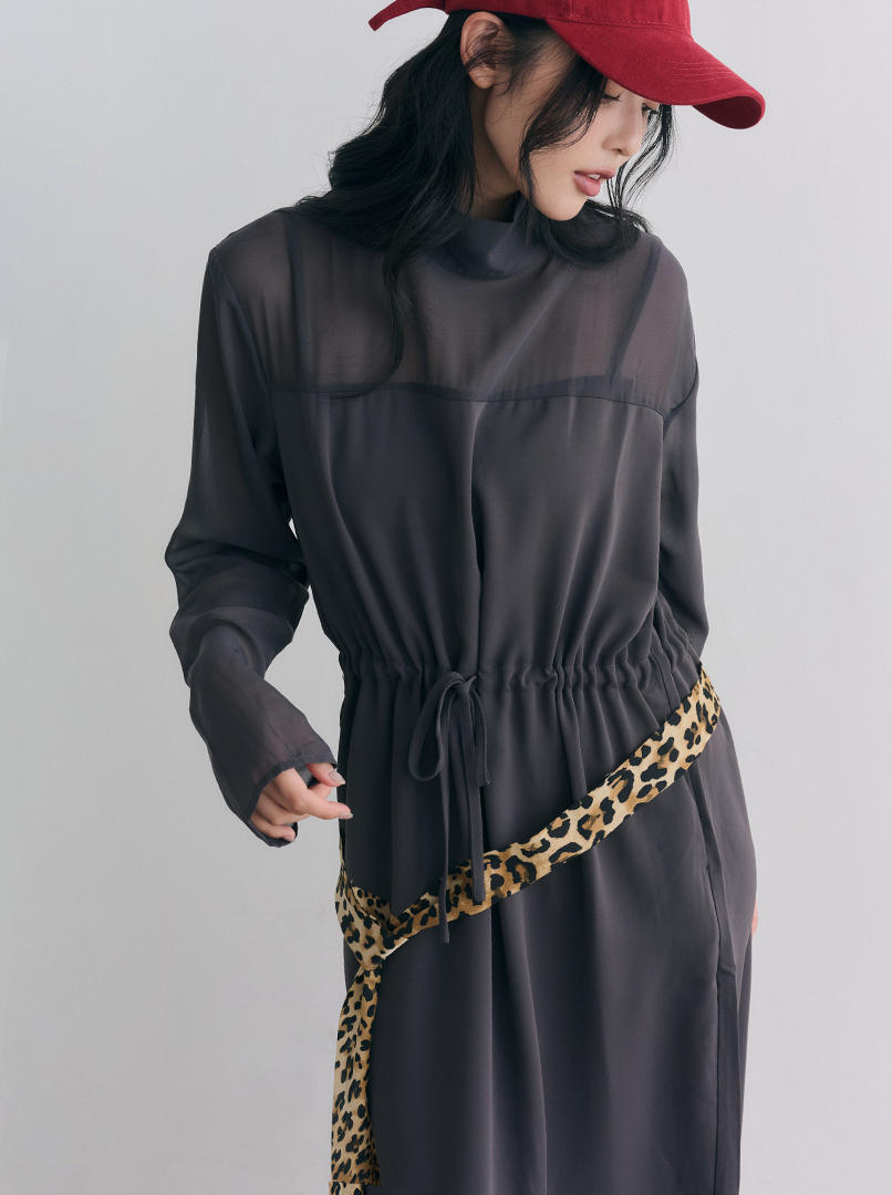 拼接雪紡透膚洋裝