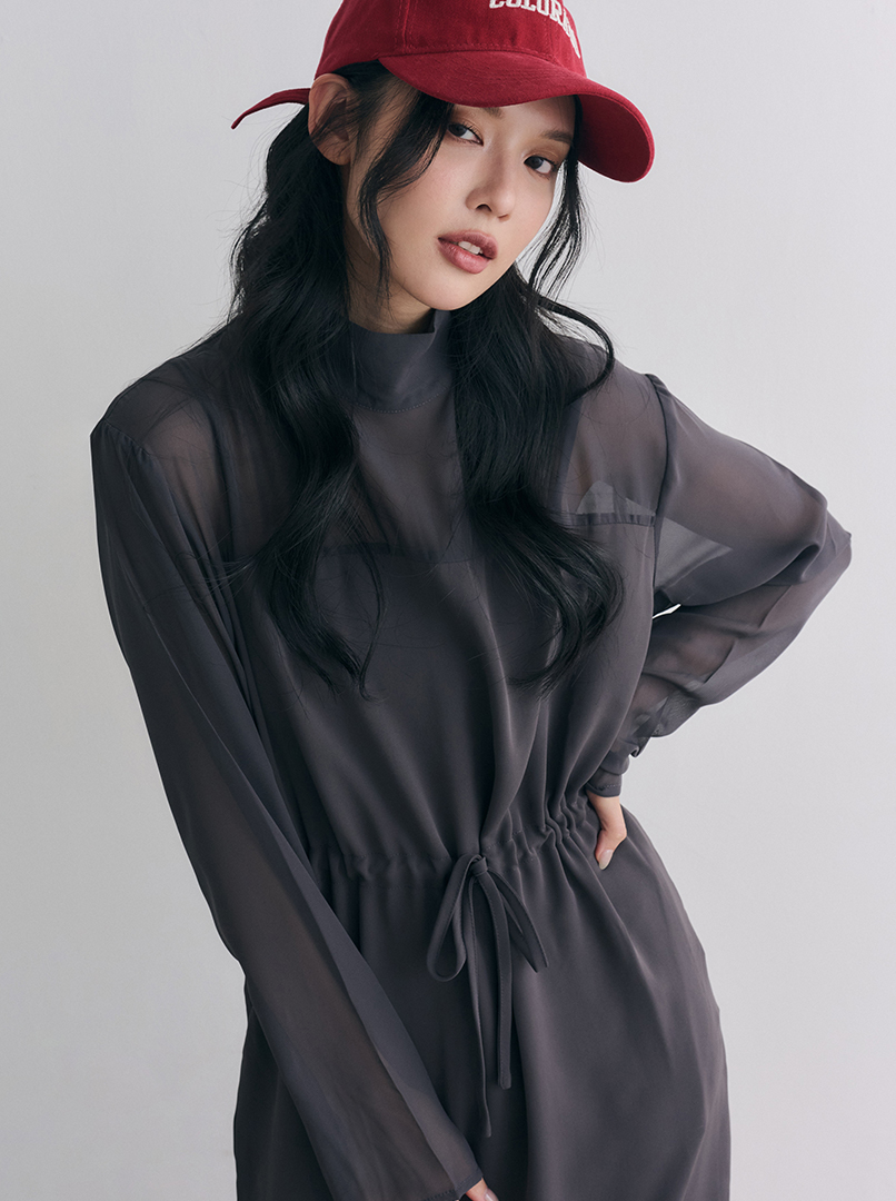 拼接雪紡透膚洋裝