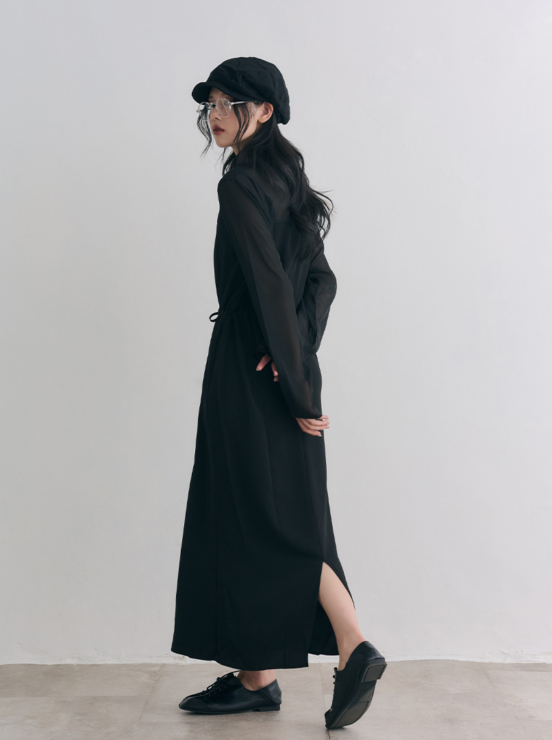 拼接雪紡透膚洋裝